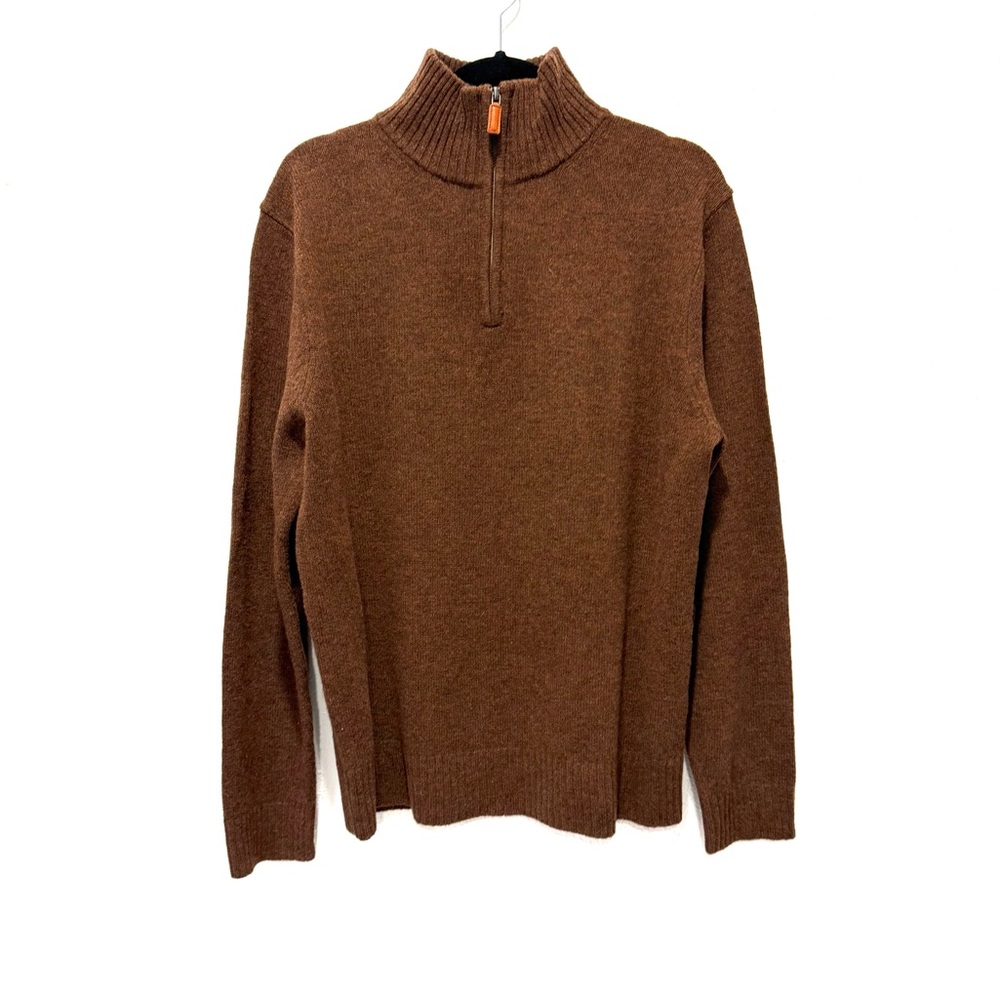 J. Crew Men's brown‎ lambswool half-zip pullover sweater L